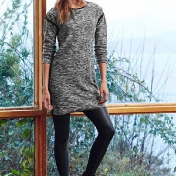 Athleta Dresses & Skirts - Athleta Retreat Marled Knit Grey Black Long Sleeve Sweater Tunic Dress XSP